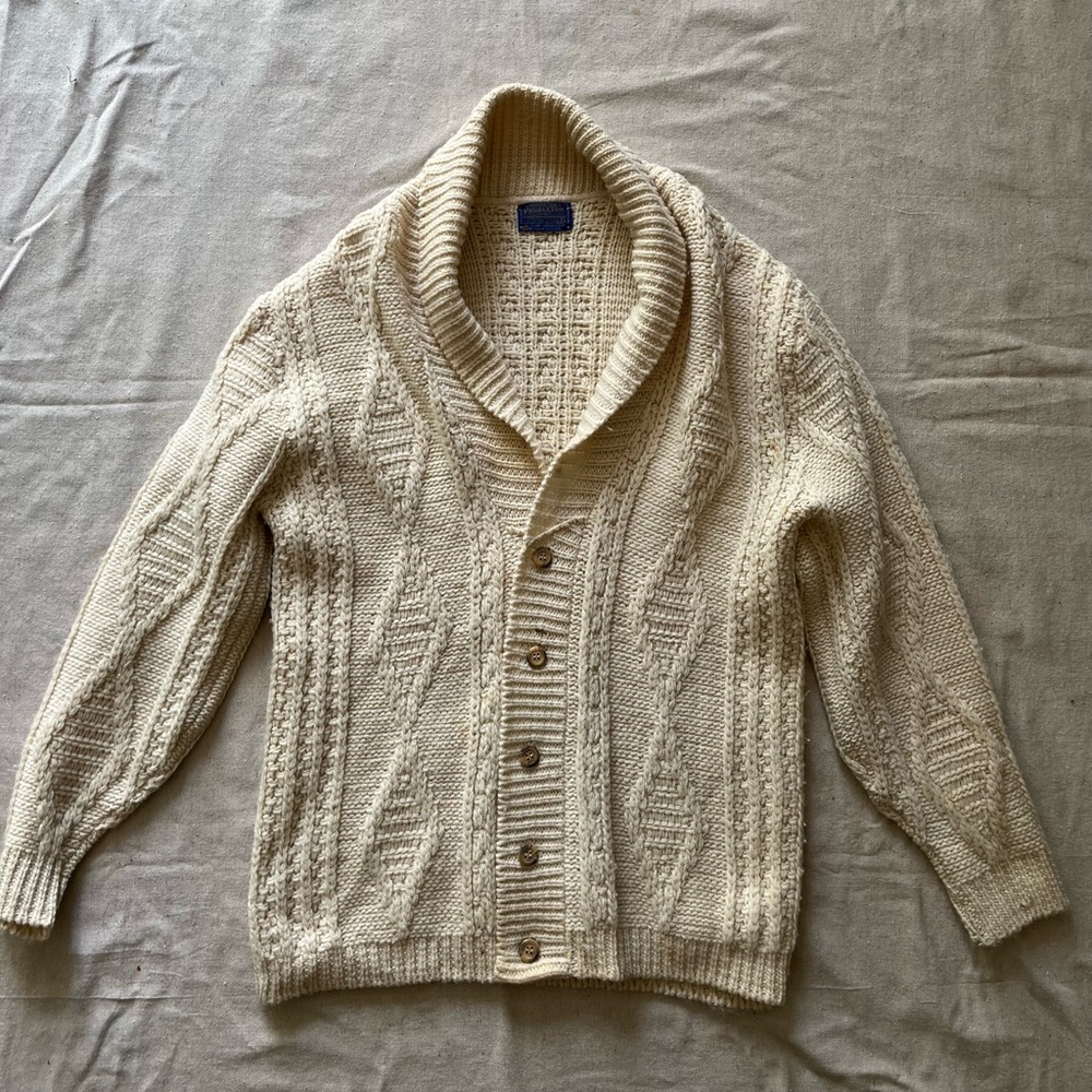 Vintage Pendleton Men's Cream Cable Knit Cardigan size L